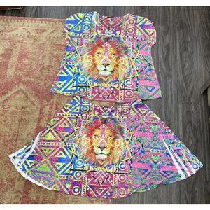 11 Ave Leopard 3d Print Stretch Skater Top & Skirt Set